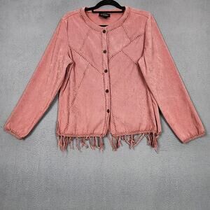 Canyon Road Jacket Womens Large Pink Faux Suede Button Front Fringe Boho Western